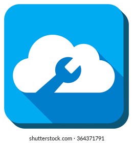 Cloud Tools vector icon. Style is rounded square light blue button with long shadows. Symbol color is white.