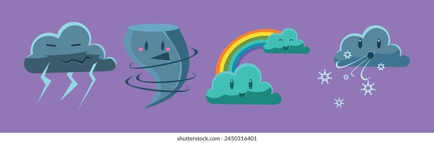 Cloud, Tornado and Rainbow Character as Weather and Meteorology Element Vector Set