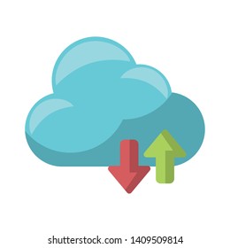 cloud with transfer arrow icon cartoon vector illustration graphic design