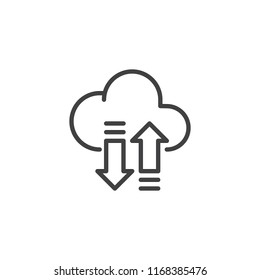 Cloud with Transfer Arrows outline icon. linear style sign for mobile concept and web design. Cloud storage sync simple line vector icon. Symbol, logo illustration. Pixel perfect vector graphics