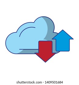 cloud with transfer icon cartoon vector illustration graphic design