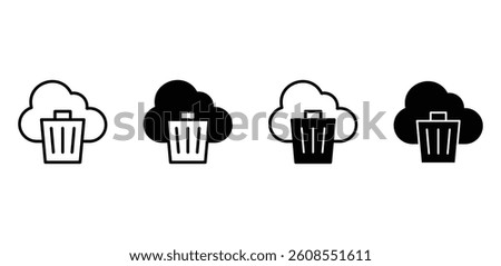 Cloud Trash Can Icons Digital Data Deletion Black and White Color Vector Design