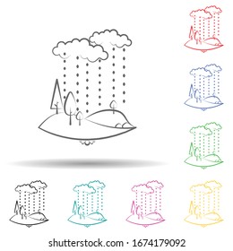 Cloud tree rain multi color set icon. Simple thin line, outline vector of landspace icons for ui and ux, website or mobile application