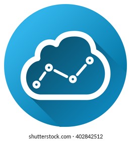 Cloud Trend Chart vector toolbar icon for software design. Style is a white symbol on a round blue circle with gradient shadow.