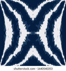 Cloud Tribal Watercolor Vector Seamless Pattern. Ethnic Graphic Chevron Print. Ogee Indonesian Texture. Indigo Tile Trendy Ornament.