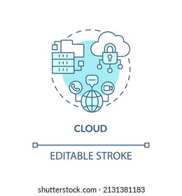 Cloud turquoise concept icon. Remote data storage. Internet service. Digital skills abstract idea thin line illustration. Isolated outline drawing. Editable stroke. Arial, Myriad Pro-Bold fonts used