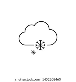 cloud with two snowflakes thin line icon on white background. simple flat vector snowy weather symbol. eps 10
