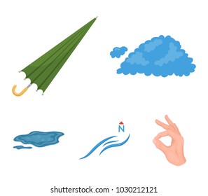 Cloud, umbrella, the north wind, a puddle on the ground. The weather set collection icons in cartoon style vector symbol stock illustration web.