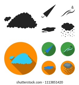 Cloud, umbrella, the north wind, a puddle on the ground. The weather set collection icons in black,flat style vector symbol stock illustration web.