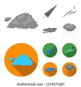 Cloud, umbrella, the north wind, a puddle on the ground. The weather set collection icons in monochrome,flat style vector symbol stock illustration web.