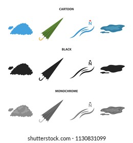 Cloud, umbrella, the north wind, a puddle on the ground. The weather set collection icons in cartoon,black,monochrome style vector symbol stock illustration web.