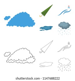 Cloud, umbrella, the north wind, a puddle on the ground. The weather set collection icons in cartoon,outline style vector symbol stock illustration web.