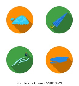 Cloud, umbrella, the north wind, a puddle on the ground. The weather set collection icons in flat style vector symbol stock illustration web.
