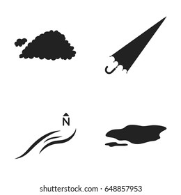 Cloud, umbrella, the north wind, a puddle on the ground. The weather set collection icons in black style vector symbol stock illustration web.