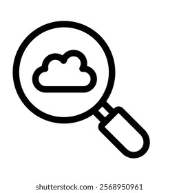 Cloud under magnifier, cloud search icon design, cloud finding vector