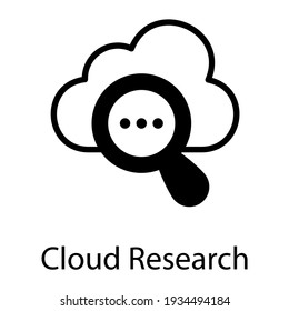 Cloud under magnifying glass trendy style of cloud research icon