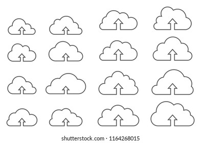 Cloud upload collection on white background