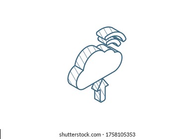 Cloud upload, computer technology isometric icon. 3d vector illustration. Isolated line art technical drawing. Editable stroke