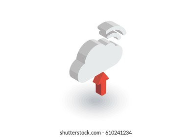 Cloud upload, computer technology isometric flat icon. 3d vector colorful illustration. Pictogram isolated on white background