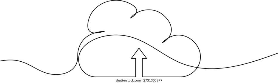 Cloud upload and download arrow icon continuous one line drawing on white background minimalist data transfer file sharing online storage and modern technology symbol outline vector illustration