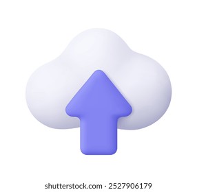 Cloud with upload and download arrow. Media loading, data transfer, cloud storage and cloud computing. 3d vector icon. Cartoon minimal style.