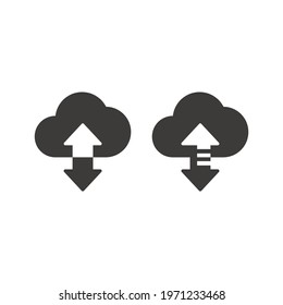 Cloud upload and download black vector icon. Web data storage symbol with arrow.