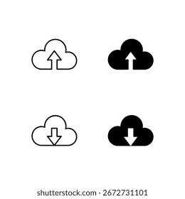 Colección de iconos de Cargar y Descarga en la nube en línea y estilo sólido