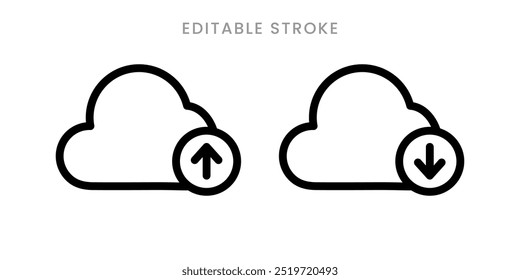 Icono de Cargar y Descarga en la nube. Cargar de datos en línea y concepto de Descarga esbozo editable icono de trazo Vector