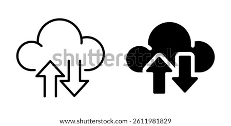 Cloud upload and download icon. Silhouette and line style.
