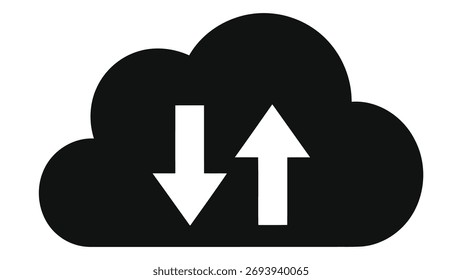 Um ícone de upload e download na nuvem. Esta é uma ilustração vetorial da transferência e do armazenamento de dados. O design é simples, moderno e mínimo. Isolado no fundo branco.