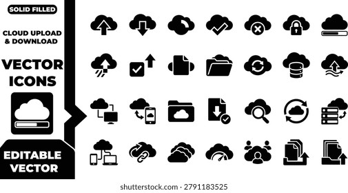 Cloud upload and download vector icons for business technology