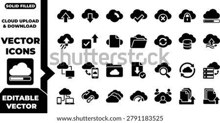 Cloud upload and download vector icons for business technology