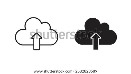 Cloud upload filled and outlined icons vectors on white background