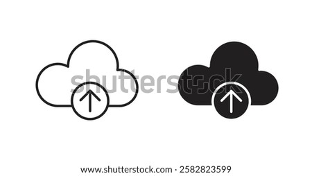 Cloud upload filled and outlined icons vectors on white background