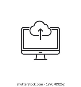 Cloud upload flat icon design vector for multiple use. cloud store icon with outline design. Computer with cloud storage icon