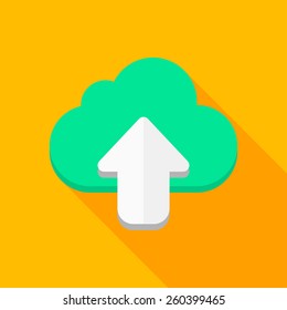 Cloud upload flat icon with long shadow on color background , vector illustration , eps10