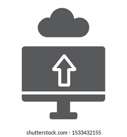 Cloud upload glyph icon, technology and system, data transfering sign, vector graphics, a solid pattern on a white background, eps 10.