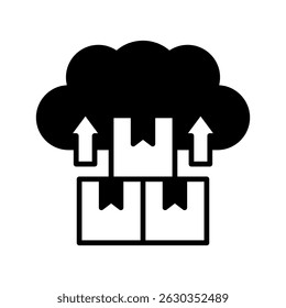 Glifo de Carregamento de Nuvem, mini ícone de ilustração. use para conceito moderno, impressão, interface do usuário, kit UX, web e desenvolvimento de aplicativos. Vetor relacionado com vendas, logística e comércio eletrônico
