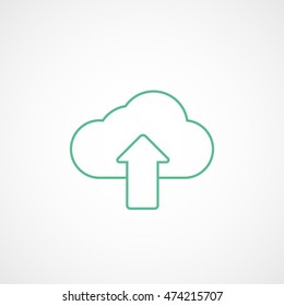 Cloud Upload Green Line Icon On White Background