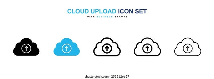 Cloud upload icon collection in black and blue colors