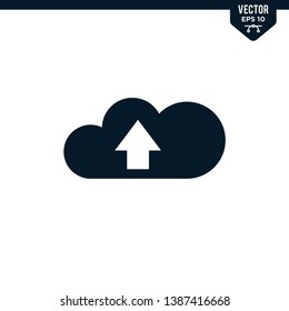 Cloud upload icon collection in glyph style, solid color vector