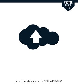 Cloud upload icon collection in glyph style, solid color vector
