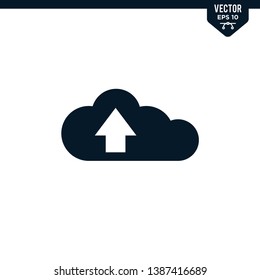 Cloud upload icon collection in glyph style, solid color vector