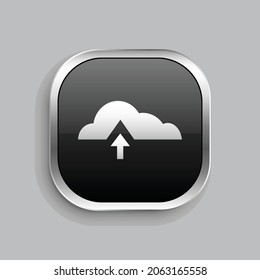 cloud upload icon design. Glossy Button style rounded rectangle isolated on gray background.. Vector illustration