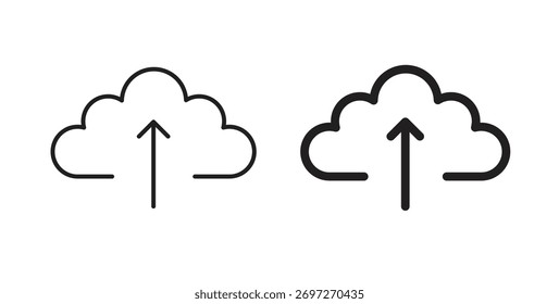 Cloud upload icon with editable stroke and flat vector pack