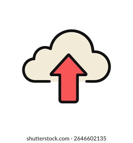 Cloud upload icon featuring upward arrow. Icon Symbol Illustration