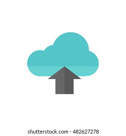 Cloud upload icon in flat color style.