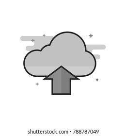 Cloud upload icon in flat outlined grayscale style. Vector illustration.