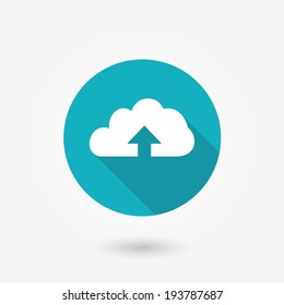 Cloud upload icon in flat style with long shadow