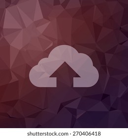 Cloud upload icon in flat style for web and mobile, modern minimalistic flat design. Vector white icon on abstract polygonal background.